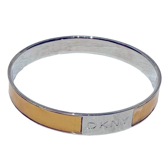 DKNY  - Stainless Steel Enameled Bangle Bracelet with Logo Plate, EUC - Picture 1 of 12